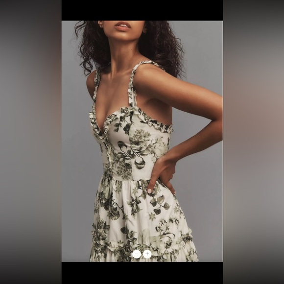 Anthropologie White and Green Floral Midi Dress Size Small - Picture 2 of 9